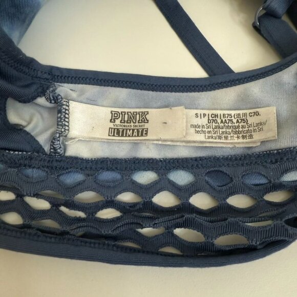 Pink Victorias Secret Blue Tie-Dye Sports Bra Web Detail Lightly Lined Small - Picture 4 of 5